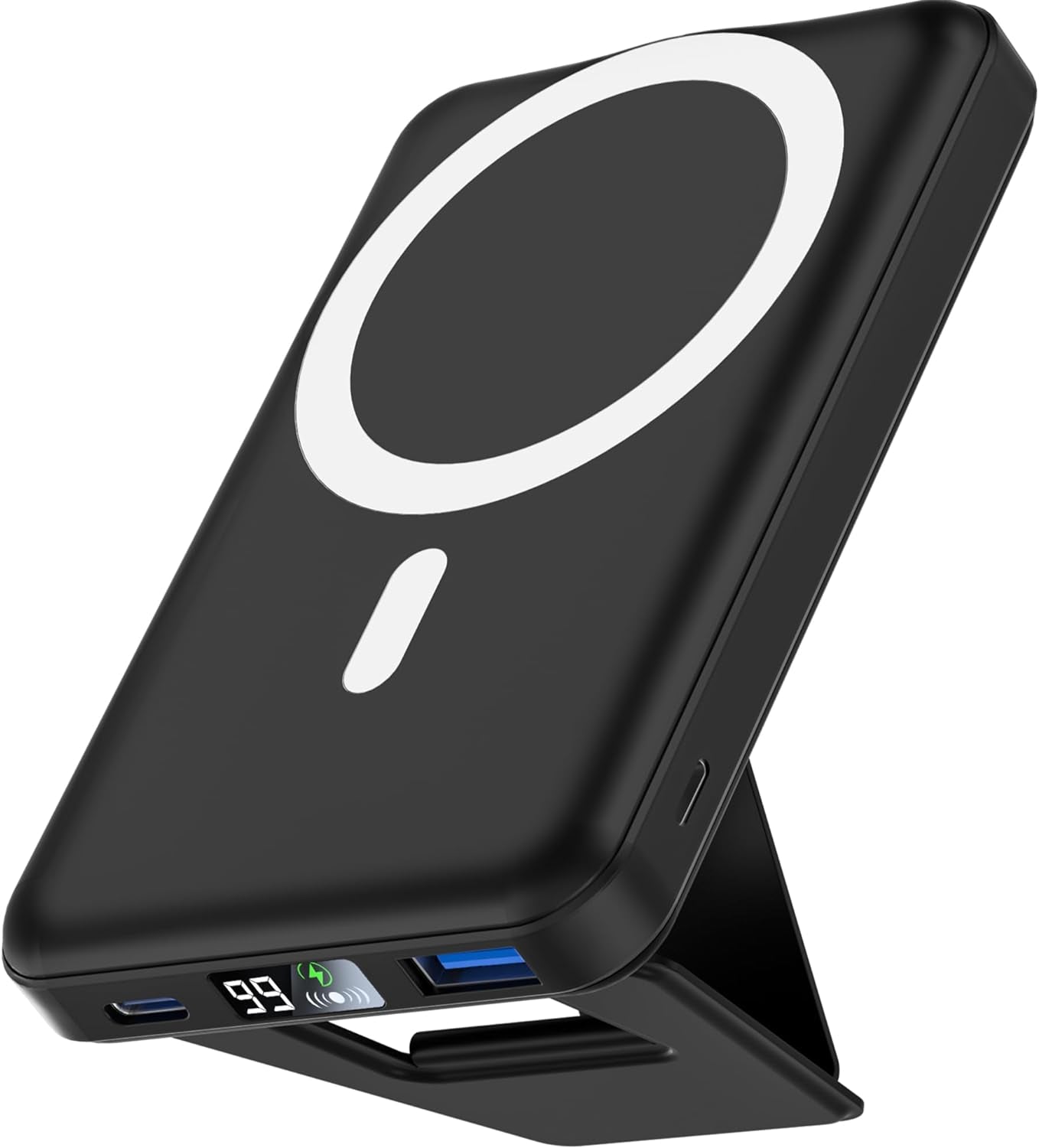 for Magsafe Battery Pack, Foldable 10000Mah Magnetic Power Bank with USB-C Cable LED Display 22.5W PD Fast Charging Wireless Portable Charger for Iphone 16/15/14/13/12 Series-Black