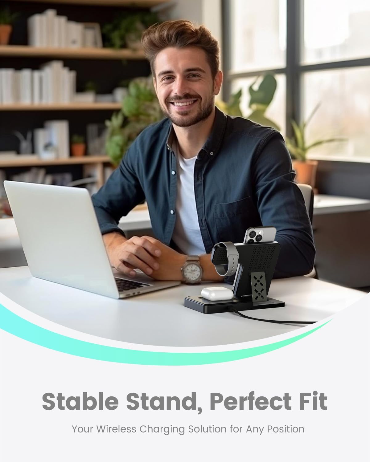 Wireless Charger Iphone Charging Station: 3 in 1 Charger Stand Multiple Devices for Apple - Iphone 16 15 14 Pro Max 13 12 11 - Watch 10 9 8 7 6 5 4 3 2 SE and Ultra Series - Airpods 4 3 2 Pro