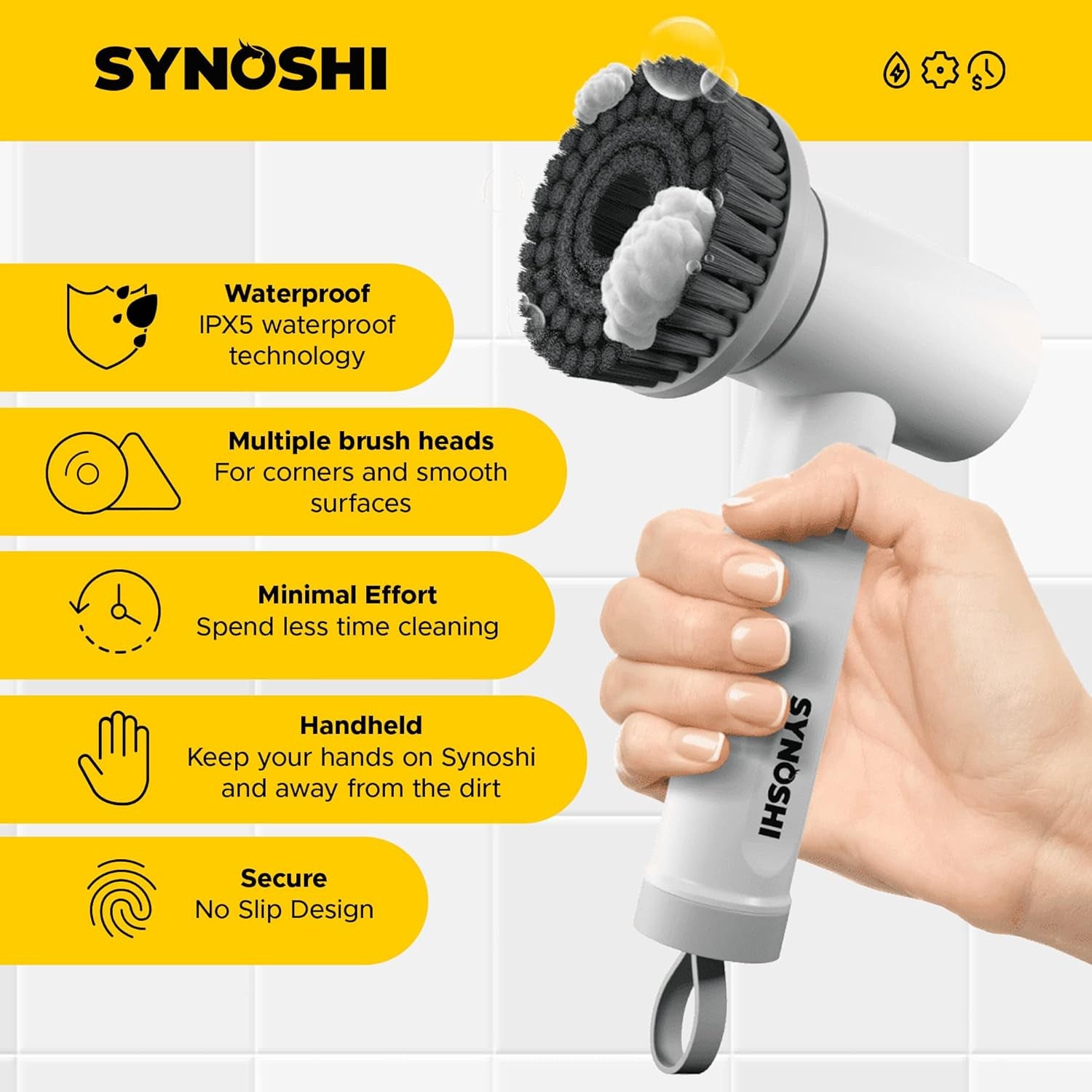| Electric Spin Scrubber, Power Cleaning Brush with 3 Replaceable Heads, Cordless Waterproof Scrubber Dual Speed, Perfect for Bathrooms, Showers, Tile, Cars, Floor White 4.5 X 7 In