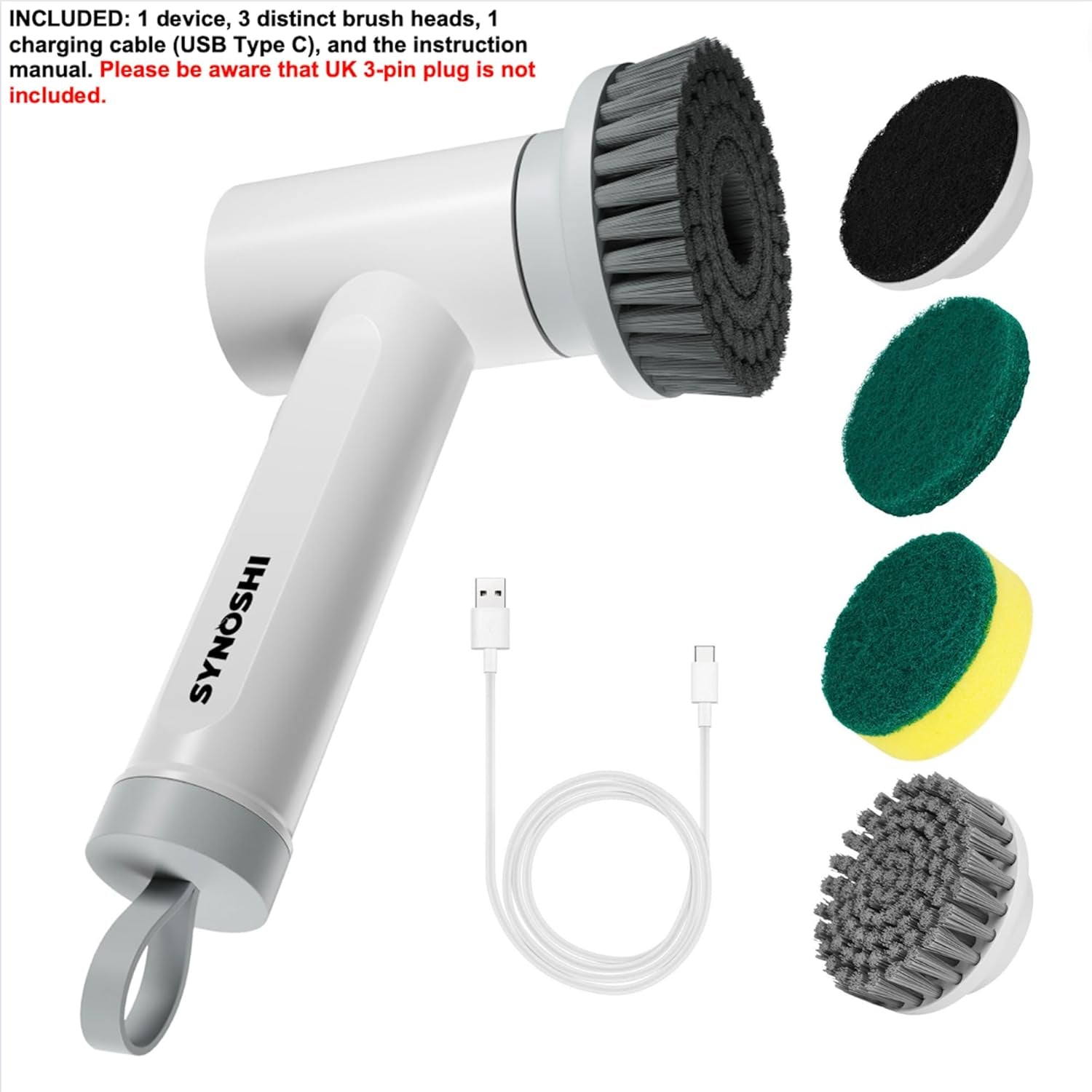 | Electric Spin Scrubber, Power Cleaning Brush with 3 Replaceable Heads, Cordless Waterproof Scrubber Dual Speed, Perfect for Bathrooms, Showers, Tile, Cars, Floor White 4.5 X 7 In